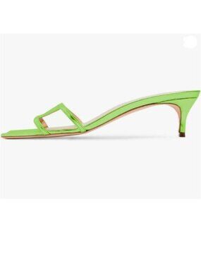 YDN Green Square Open Toe Low Kitten Heels Slide Sandals Cutout Pumps Shoes